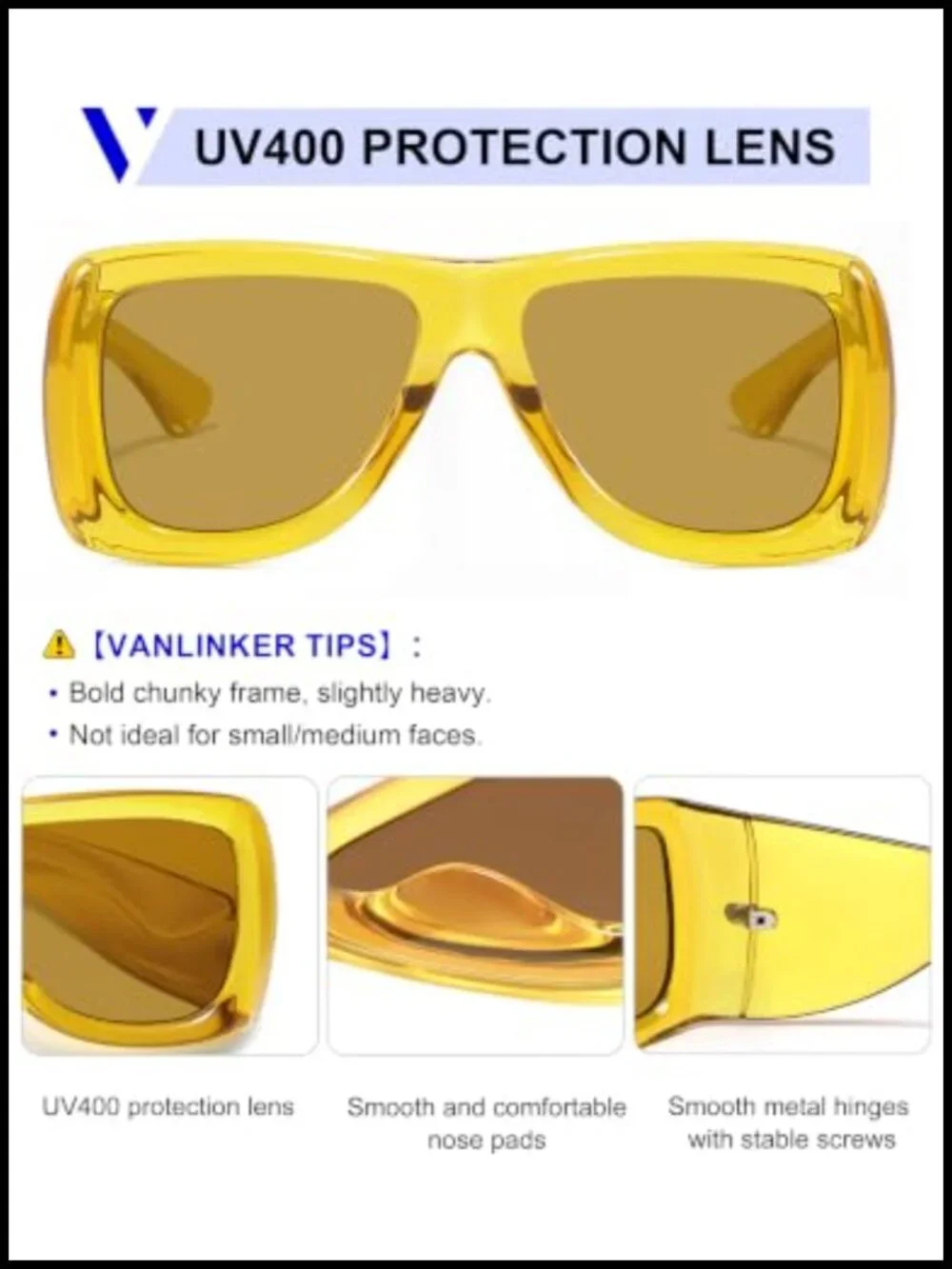 Retro Chunky Oversized Aviator Sunglasses with UV400 Protection Square Thick